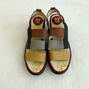 Fly London Multicolor Elastic Strap Wedge Sandals